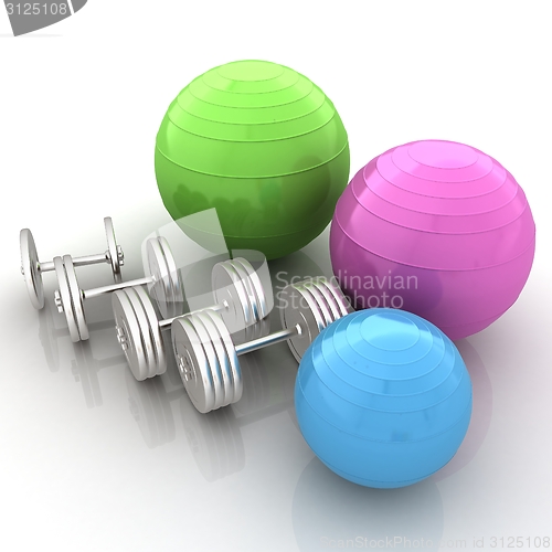 Image of Fitness ball and dumbell