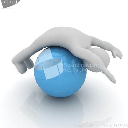Image of 3d man exercising position on fitness ball. My biggest pilates s