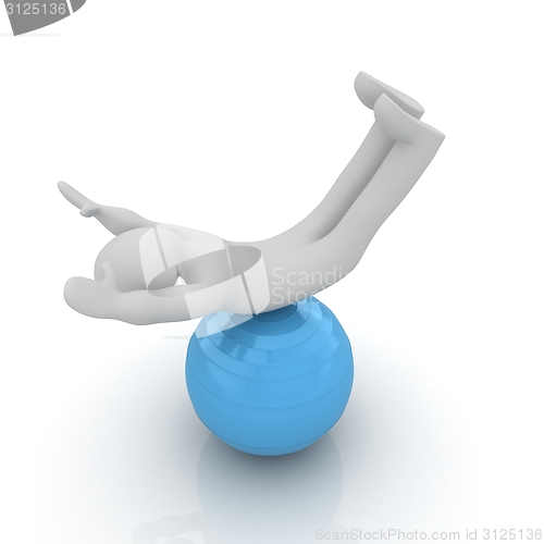 Image of 3d man exercising position on fitness ball. My biggest pilates s