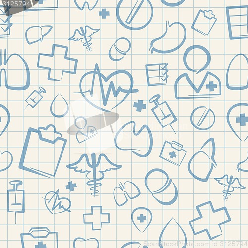 Image of Medical Seamless Pattern on White Squared Paper Sheet