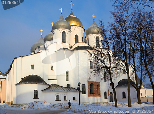 Image of oldest in Russia Cathedral of St. Sophia. Veliky Novgorod at sunny winter day