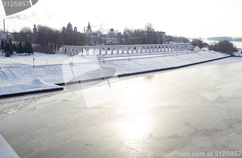 Image of Winter View of the Yaroslav's Court in Veliky Novgorod, Russia.