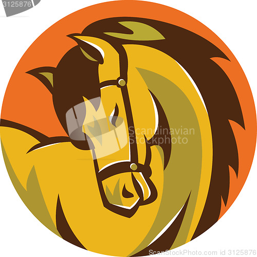 Image of Horse Stallion Head Circle Retro