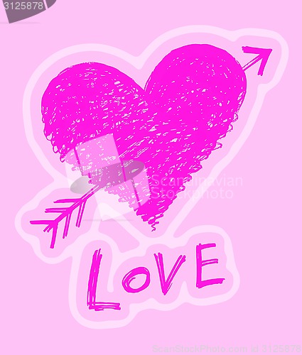 Image of Abstract heart pierced by an arrow with word "Love" 