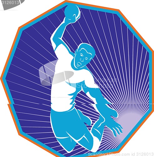 Image of Handball Player Jumping Throwing Ball Retro