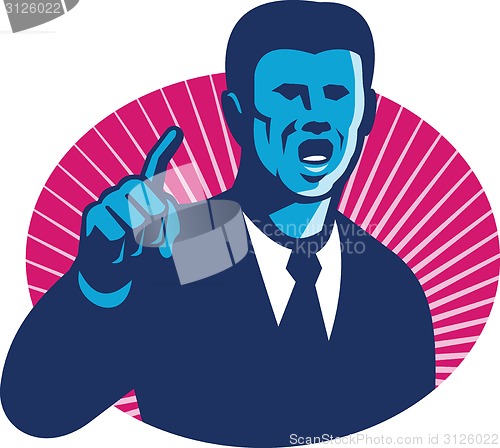 Image of Blue Businessman Politician Pointing Retro