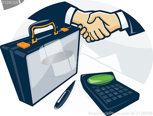 Image of Business Handshake Deal Briefcase Retro