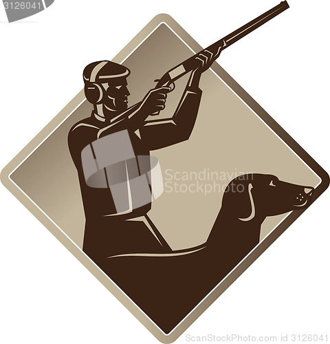 Image of Hunter Shooting Rifle Retriever Dog Retro