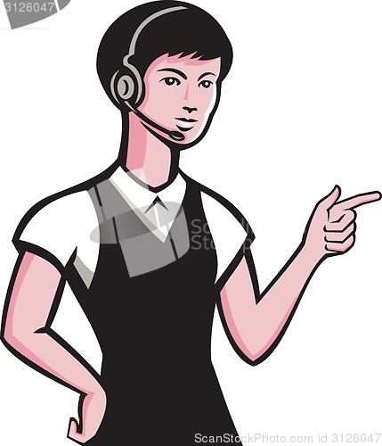 Image of Young Female Headset Pointing