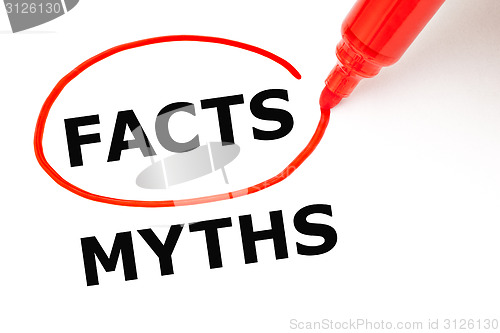 Image of Facts Myths Concept Red Marker