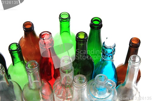 Image of empty color glass bottles