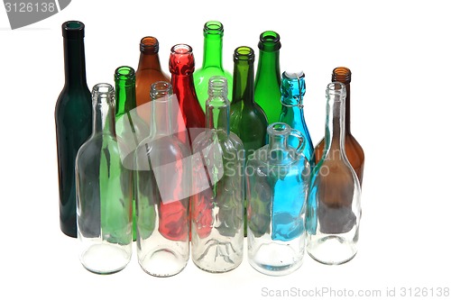 Image of empty color glass bottles