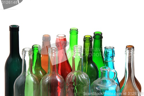 Image of empty color glass bottles