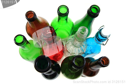 Image of empty color glass bottles