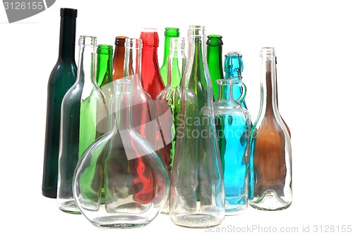 Image of empty color glass bottles