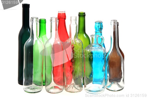 Image of empty color glass bottles