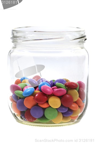 Image of color round candy in the glass