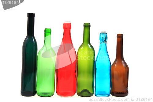 Image of empty color glass bottles