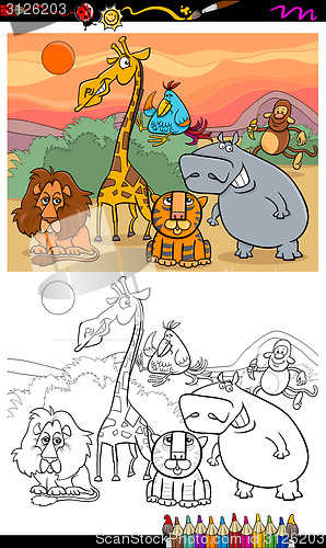 Image of wild animals cartoon coloring book