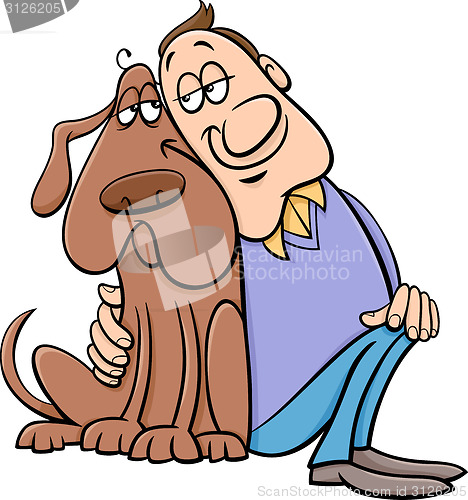 Image of dog with owner cartoon illustration