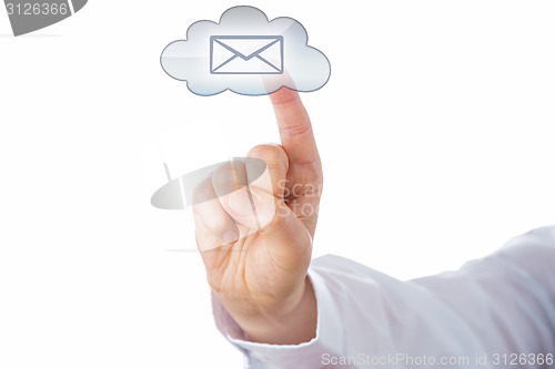 Image of Cut Out Of A Hand Touching A Cloud Email Button