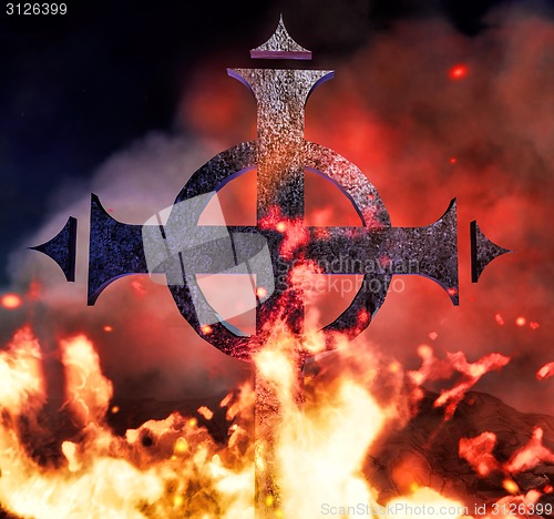 Image of Ghotic cross on fire 