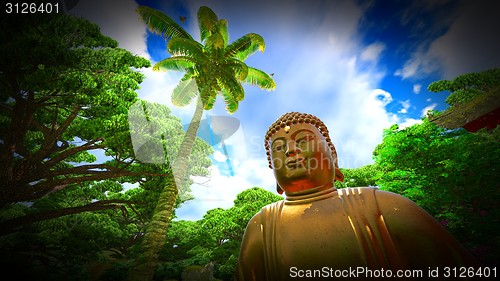 Image of Buddha Statue in Japanese garden