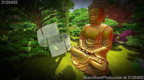 Image of Buddha Statue in Japanese garden