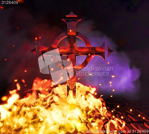 Image of Ghotic cross on fire 