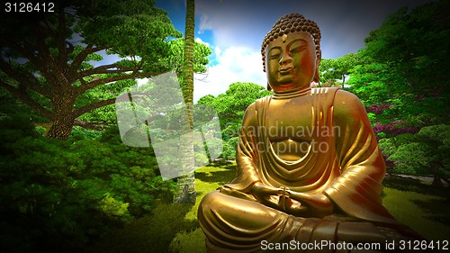 Image of Buddha Statue in Japanese garden