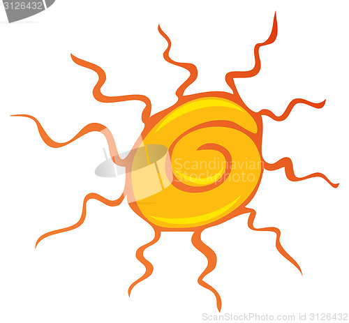 Image of Yellow sun with red rays. Vector