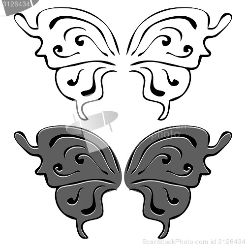 Image of Butterfly wings. Set of illustrations. Black and painted wings