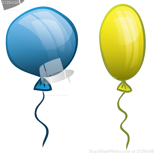 Image of Two balloons. Blue and yellow. Vector