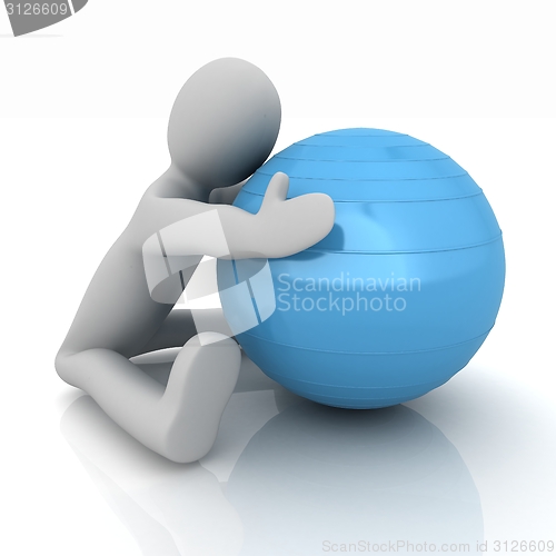 Image of 3d man exercising position on fitness ball. My biggest pilates s
