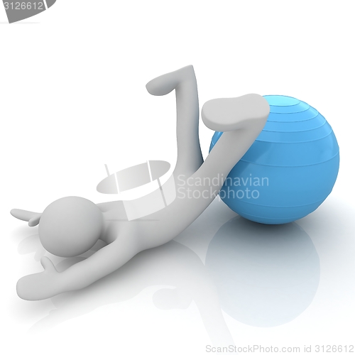 Image of 3d man exercising position on fitness ball. My biggest pilates s