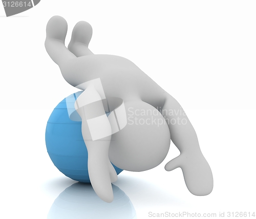 Image of 3d man exercising position on fitness ball. My biggest pilates s