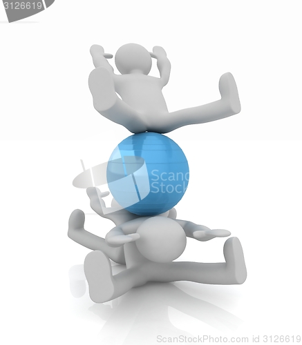 Image of 3d man exercising position on fitness ball. My biggest pilates s