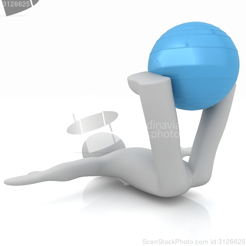 Image of 3d man exercising position on fitness ball. My biggest pilates s