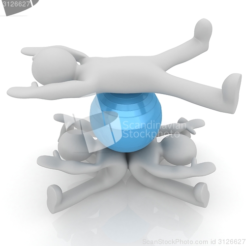 Image of 3d man exercising position on fitness ball. My biggest pilates s