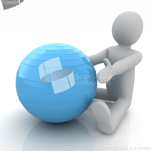 Image of 3d man exercising position on fitness ball. My biggest pilates s
