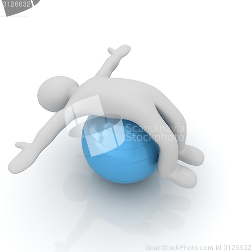 Image of 3d man exercising position on fitness ball. My biggest pilates s