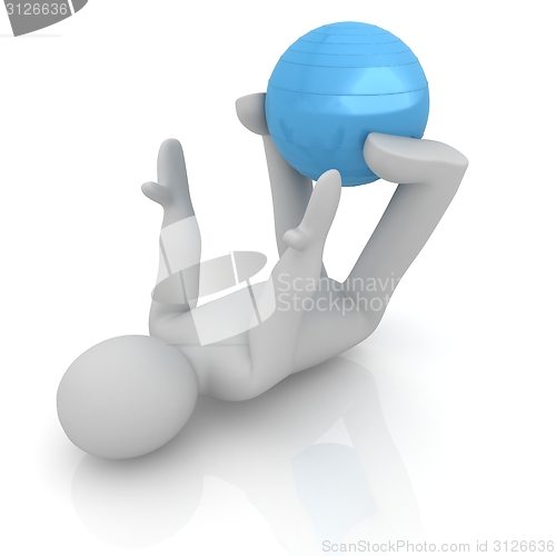 Image of 3d man exercising position on fitness ball. My biggest pilates s