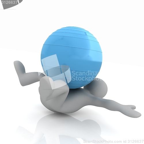 Image of 3d man exercising position on fitness ball. My biggest pilates s