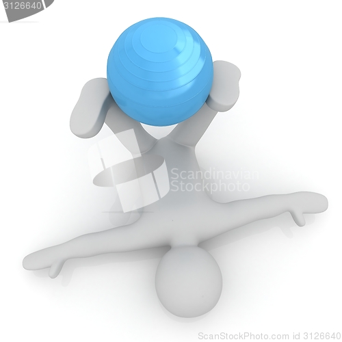 Image of 3d man exercising position on fitness ball. My biggest pilates s