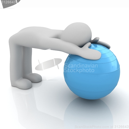 Image of 3d man exercising position on fitness ball. My biggest pilates s
