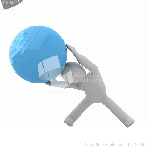 Image of 3d man exercising position on fitness ball. My biggest pilates s