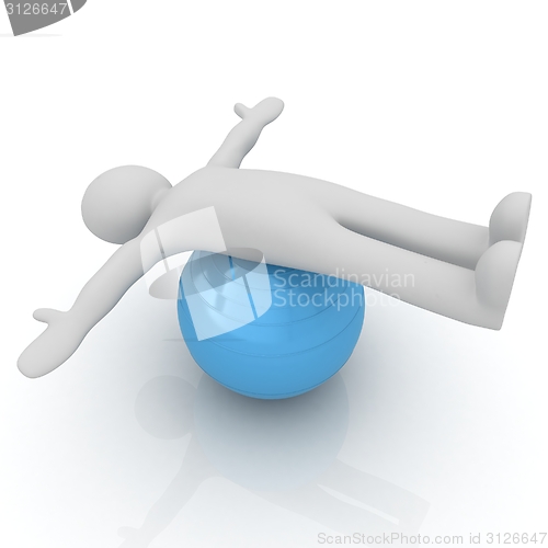 Image of 3d man exercising position on fitness ball. My biggest pilates s