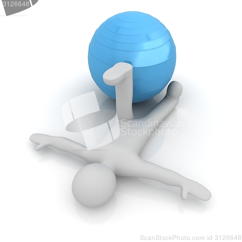 Image of 3d man exercising position on fitness ball. My biggest pilates s