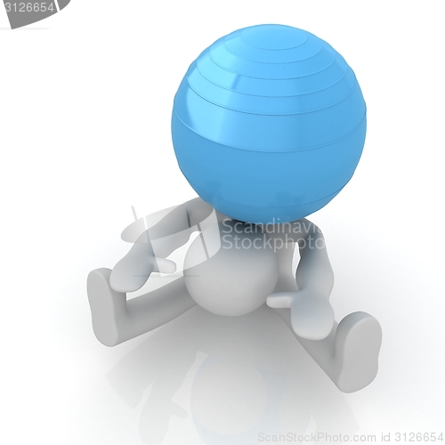 Image of 3d man exercising position on fitness ball. My biggest pilates s