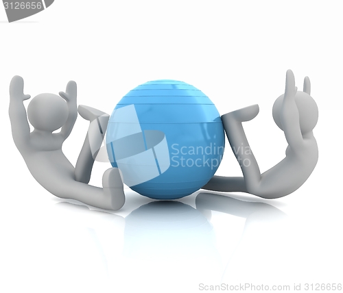 Image of 3d man exercising position on fitness ball. My biggest pilates s